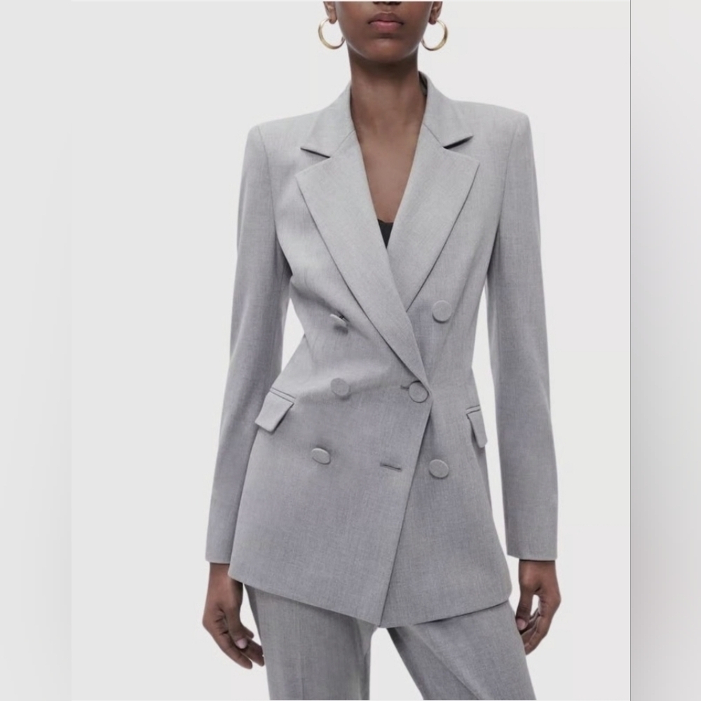 NWOT ZARA Grey Double Breasted Blazer Size XS